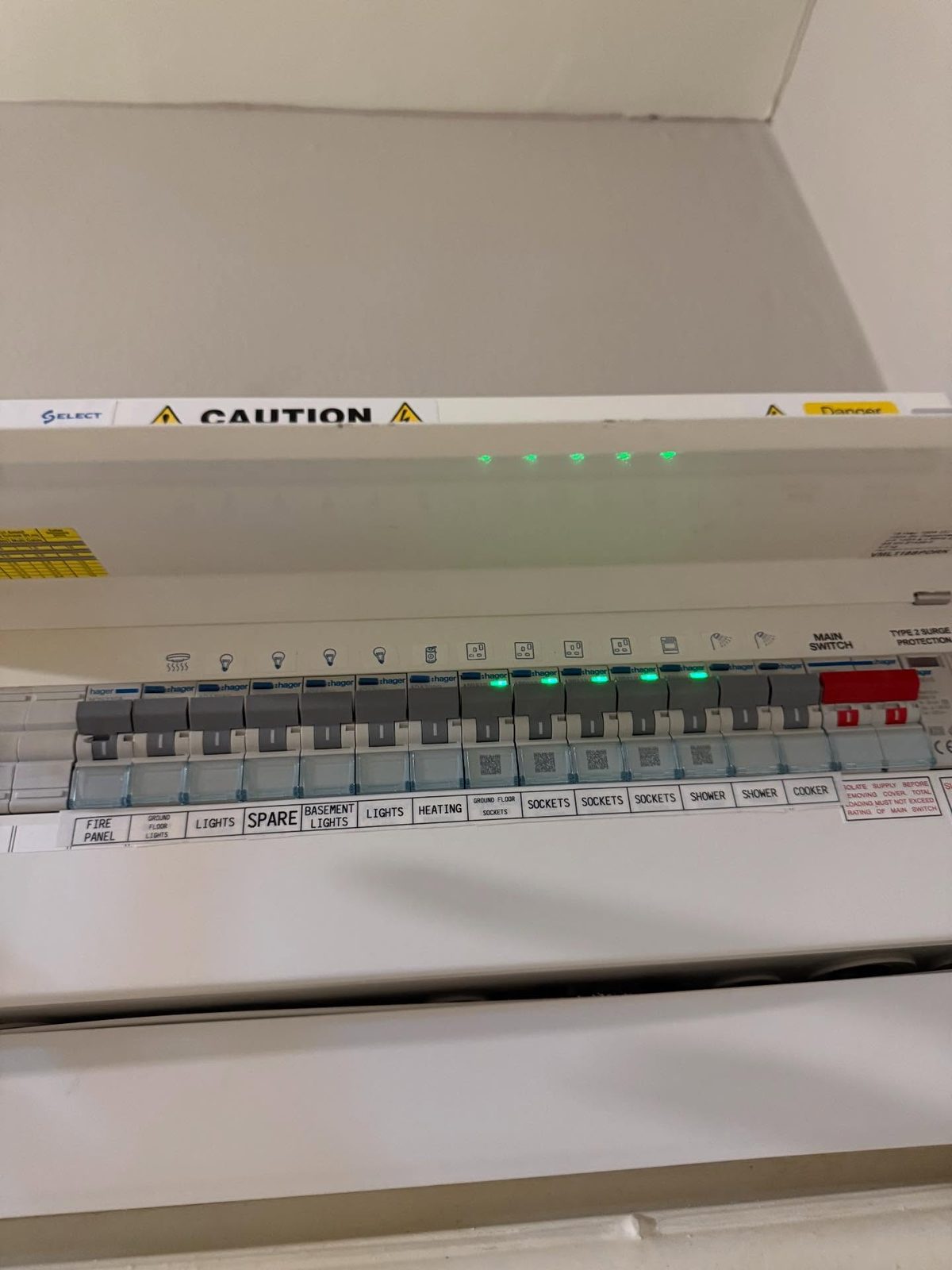 A labelled consumer unit tested and certified by Snelling Electrical
